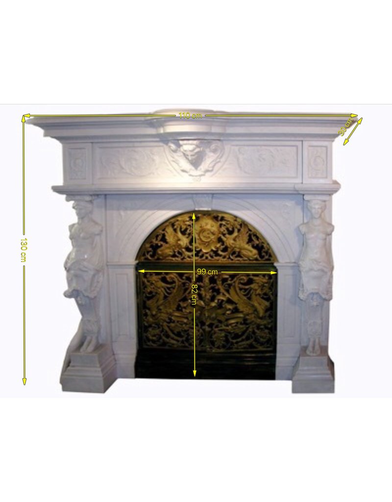 Antique Fireplace Surround In White Marble With Statues