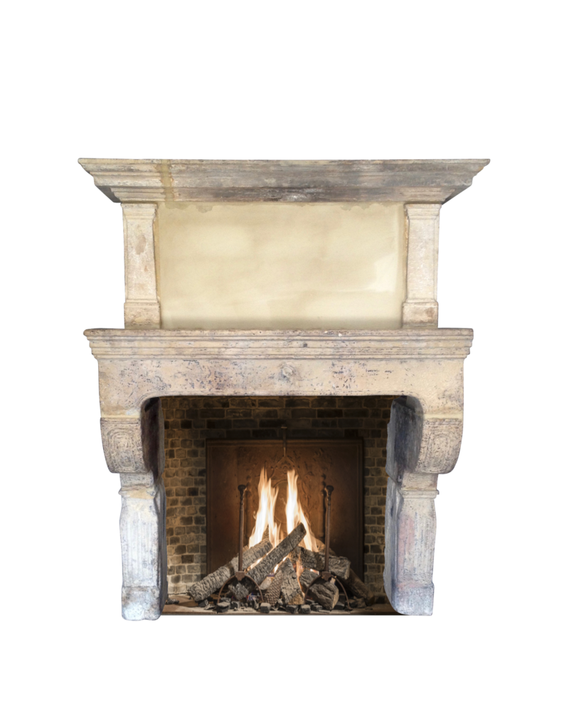 Original 17Th Century French Antique Fireplace Surround In Limestone