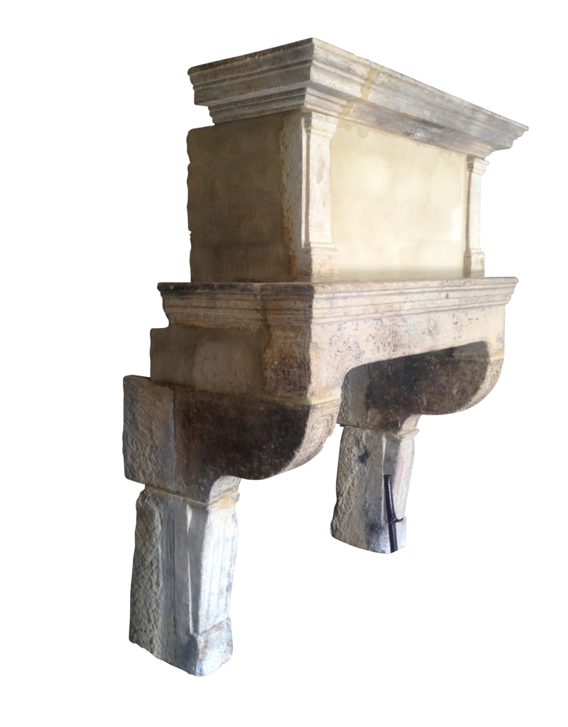 Original 17Th Century French Antique Fireplace Surround In Limestone