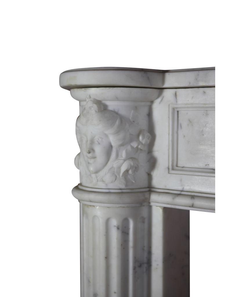 Grand French White Carrara Marble Antique Fireplace Surround