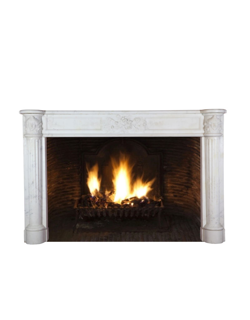 Grand French White Carrara Marble Antique Fireplace Surround