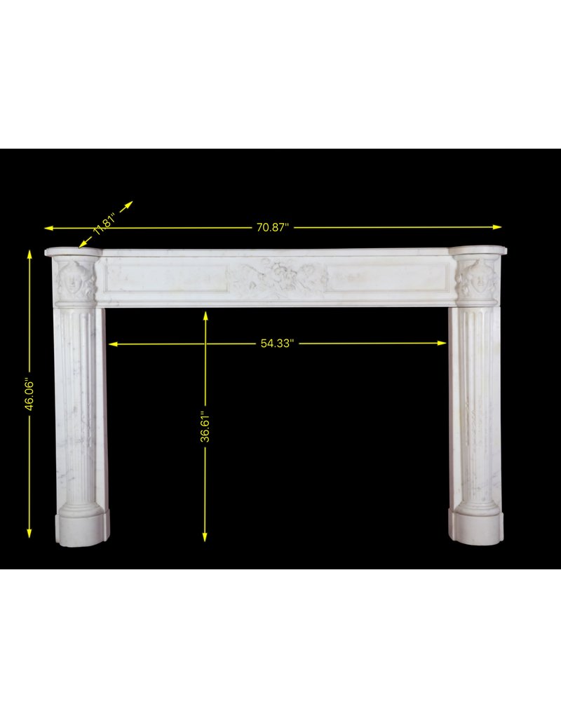 Grand French White Carrara Marble Antique Fireplace Surround