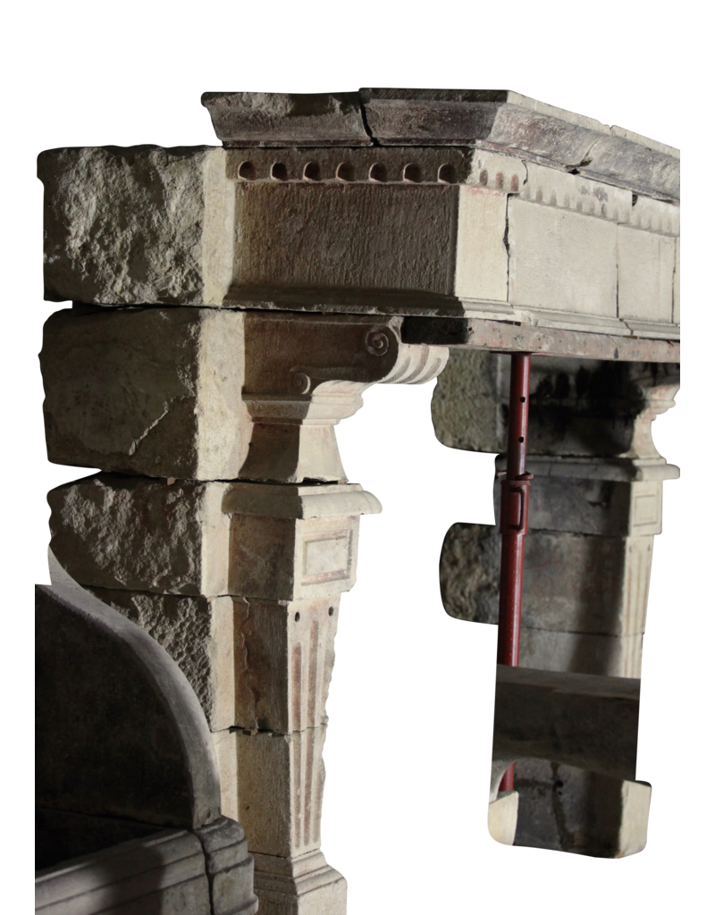 Riesen Festung Antike Kamin Maske In Hartem Kalkstein