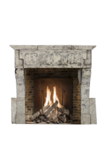 French 17Th Century Period French Country Style Limestone Fireplace Mantle