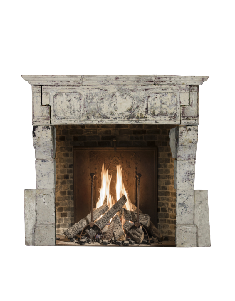 French 17Th Century Period French Country Style Limestone Fireplace Mantle