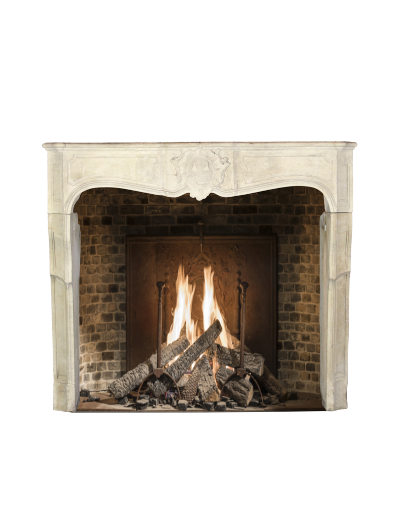 17Th Century Delicate French Country Limestone Fireplace Surround