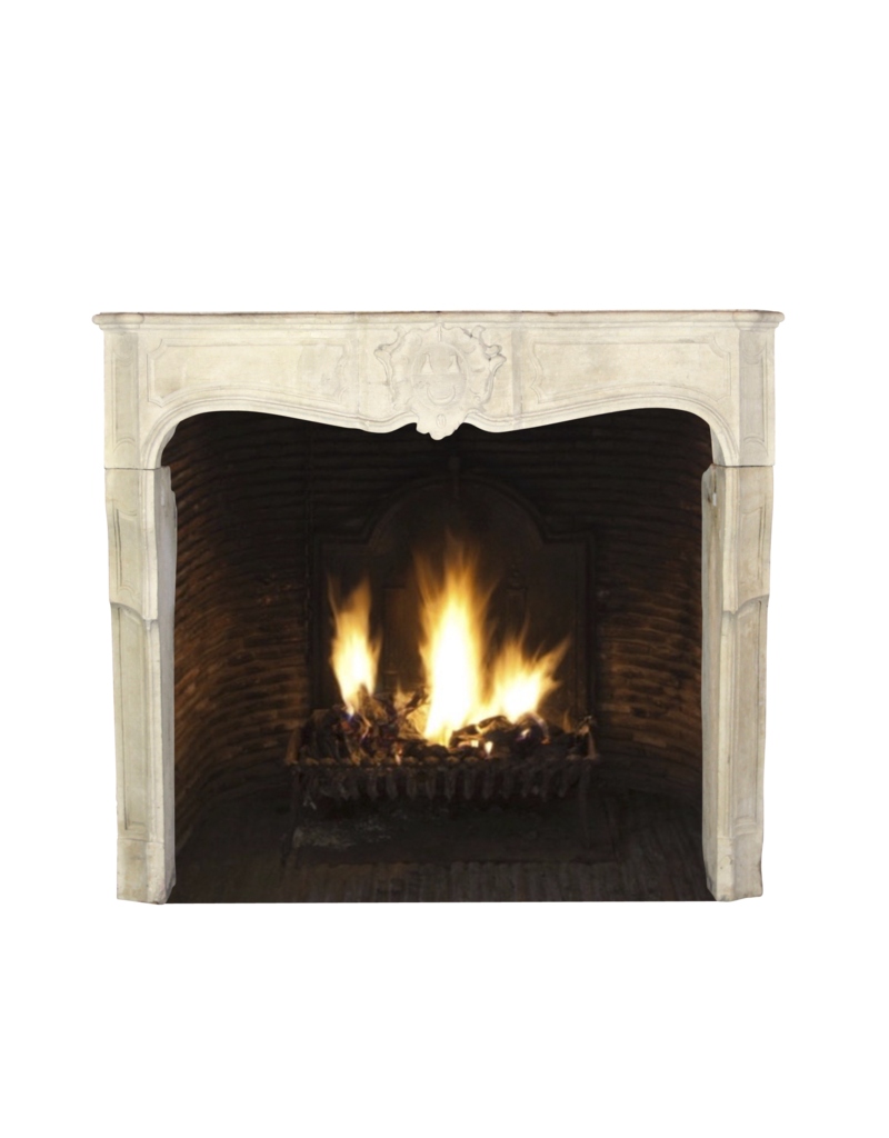 17Th Century Delicate French Country Limestone Fireplace Surround