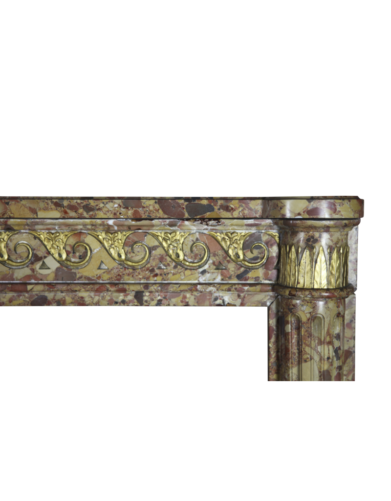 Elegant French Chique Brêche Marble Vintage Fireplace Surround