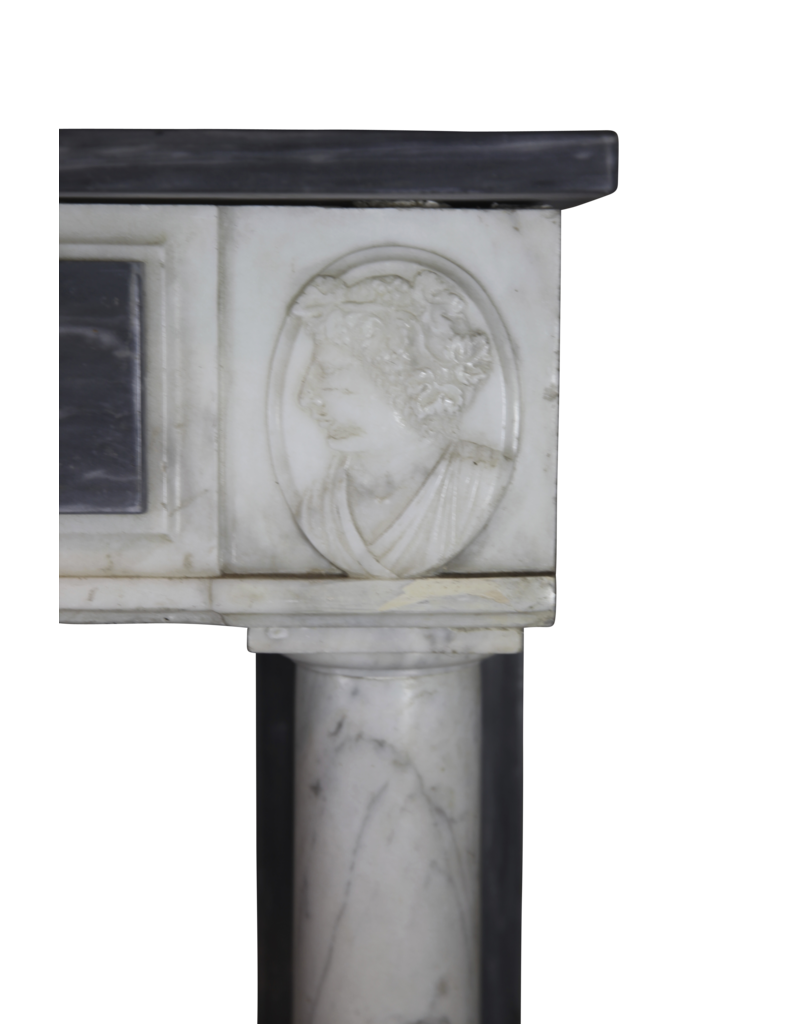 Fine Classic Fireplace Surround In Bleu Turquin Marble With Medaillons