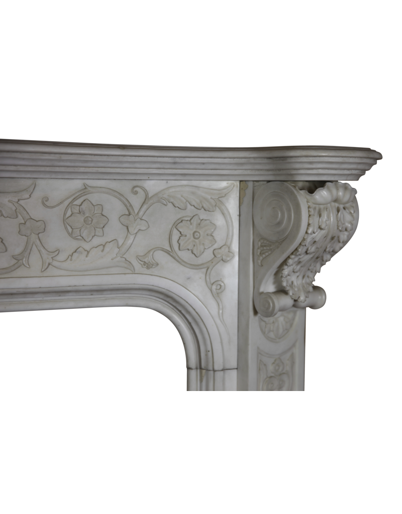 Delicate Italian Vintage Statuary White Marble Chimney Piece