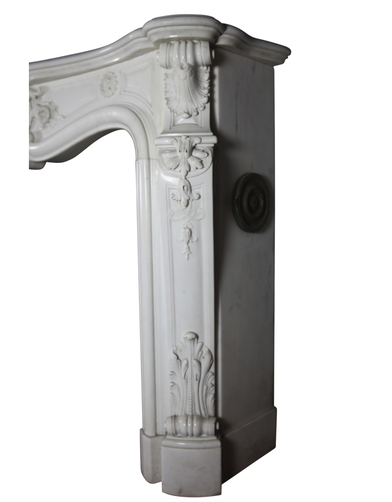 Pure White Statuary Marble French Vintage Fireplace Surround