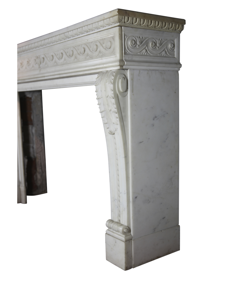 Grand Palace White Statuary Marble Vintage Fireplace Surround