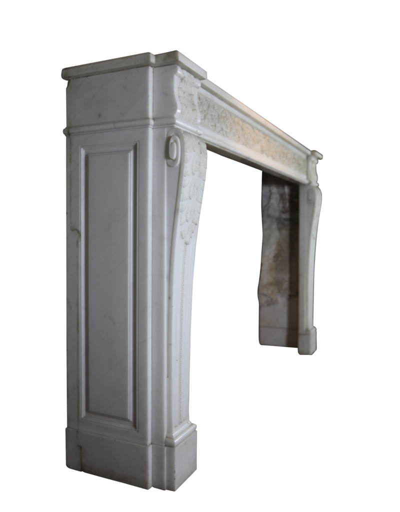 18Th Century Chique French Fireplace Surround In White Statuary Marble