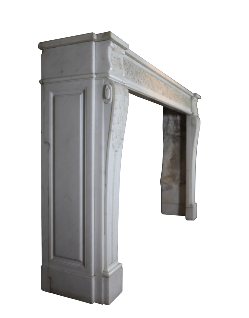 Maison Leon Van den Bogaert 18th Century Chic French Fireplace Surround in White Statuary Marble