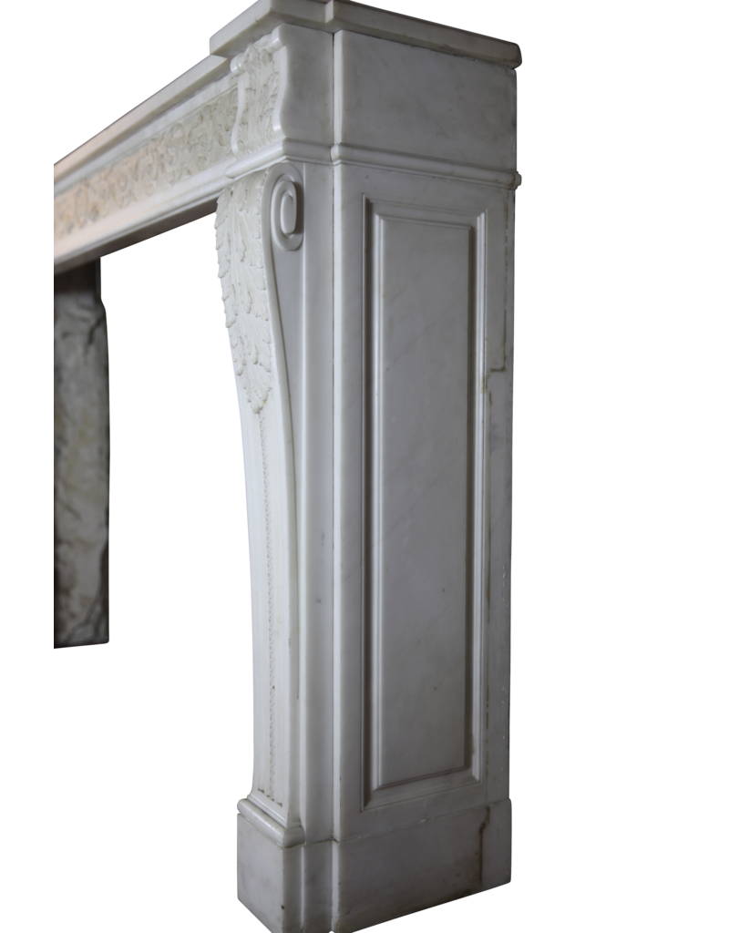 18Th Century Chique French Fireplace Surround In White Statuary Marble