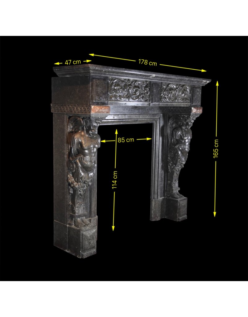 19Th Century Belgian Bleu Stone And Marble Fireplace Surround