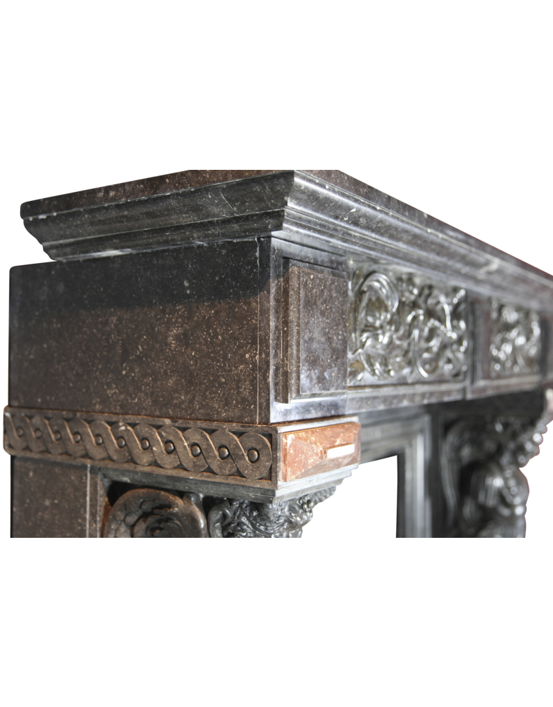 19Th Century Belgian Bleu Stone And Marble Fireplace Surround