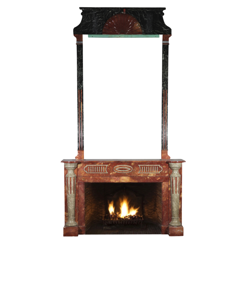 Maison Leon Van den Bogaert Grand Art Deco Period Antique Fireplace Surround With Multi Colour Marble