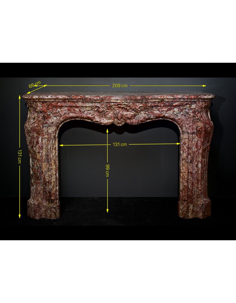 Monumental French Antique Fireplace Surround In Rich Color Marble