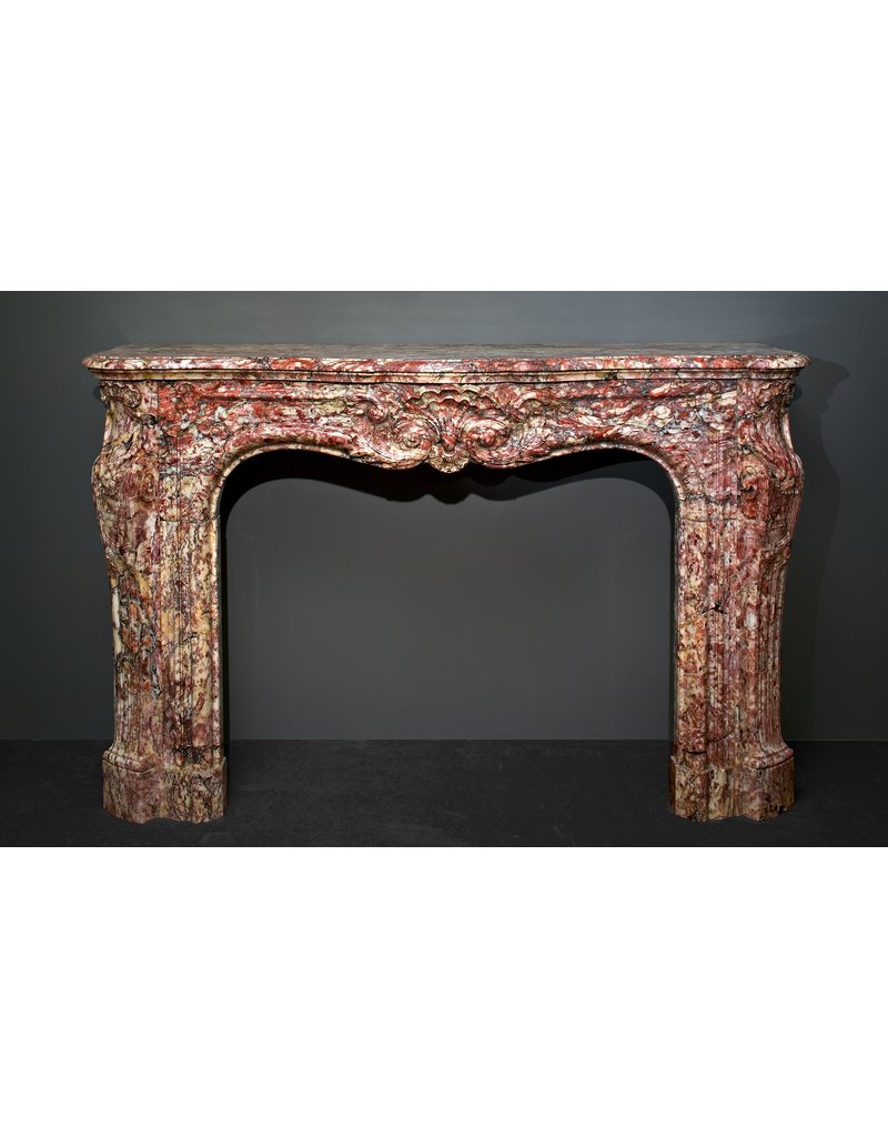 Monumental French Antique Fireplace Surround In Rich Color Marble