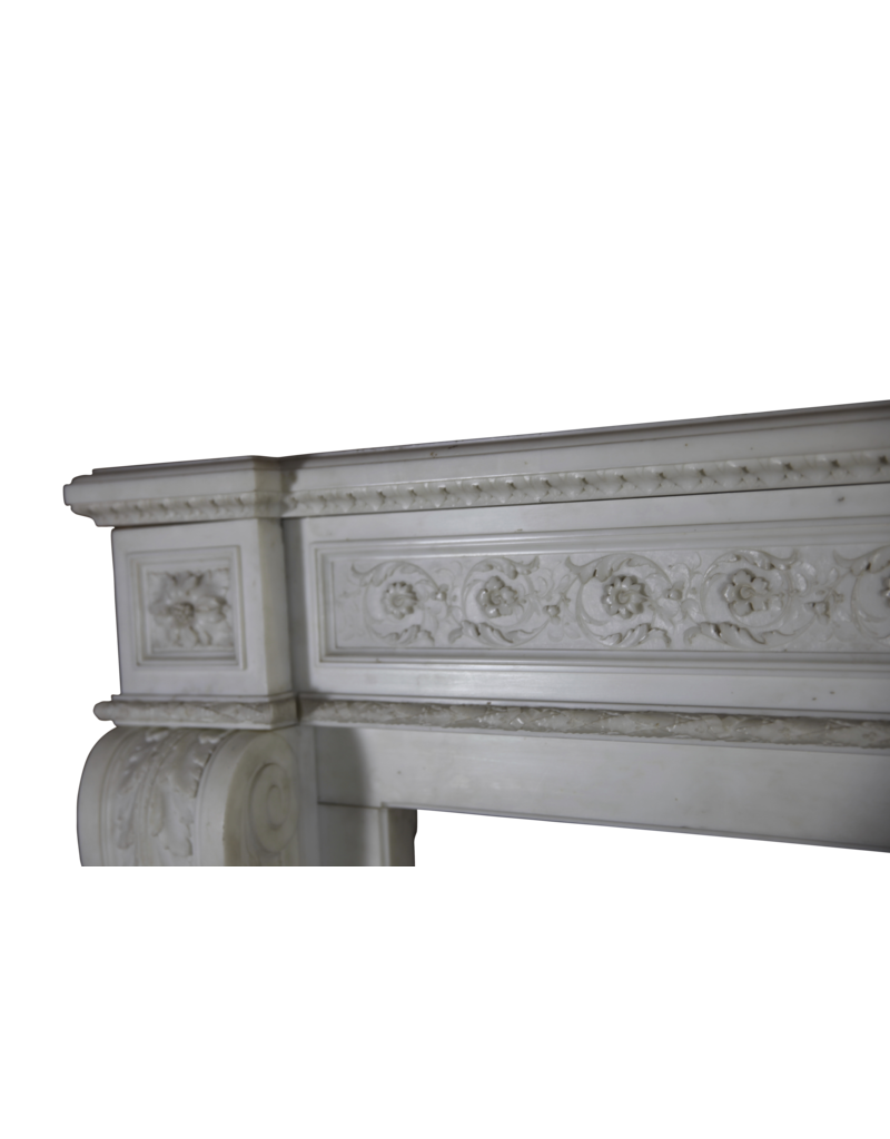 Grand French Chique Antique Fireplace Surround In White Statuary Marble