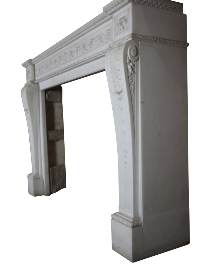 Grand French Chique Antique Fireplace Surround In White Statuary Marble