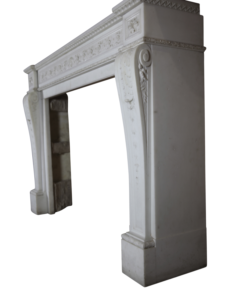 Maison Leon Van den Bogaert Grand French Chic Antique Fireplace Surround in White Statuary Marble