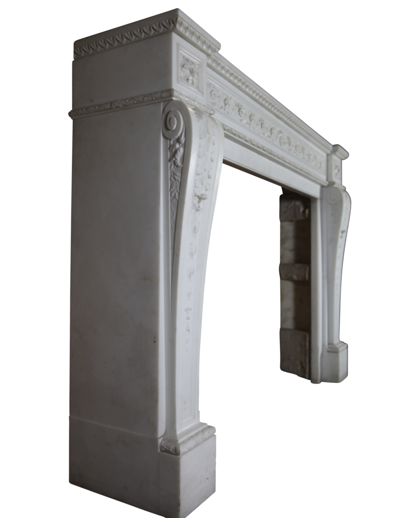 Maison Leon Van den Bogaert Grand French Chic Antique Fireplace Surround in White Statuary Marble