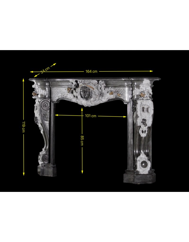 Uitzonderlijke 19e-eeuwse Schouw - Gebeeldhouwd Vrouwenhoofd - Druivenornamenten - Rijke Patina