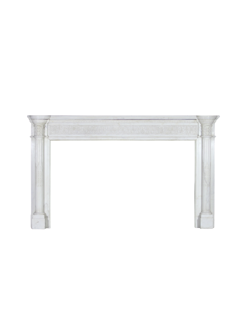 Grand 19Th Century White Statuary Marble Vintage Fireplace Surround