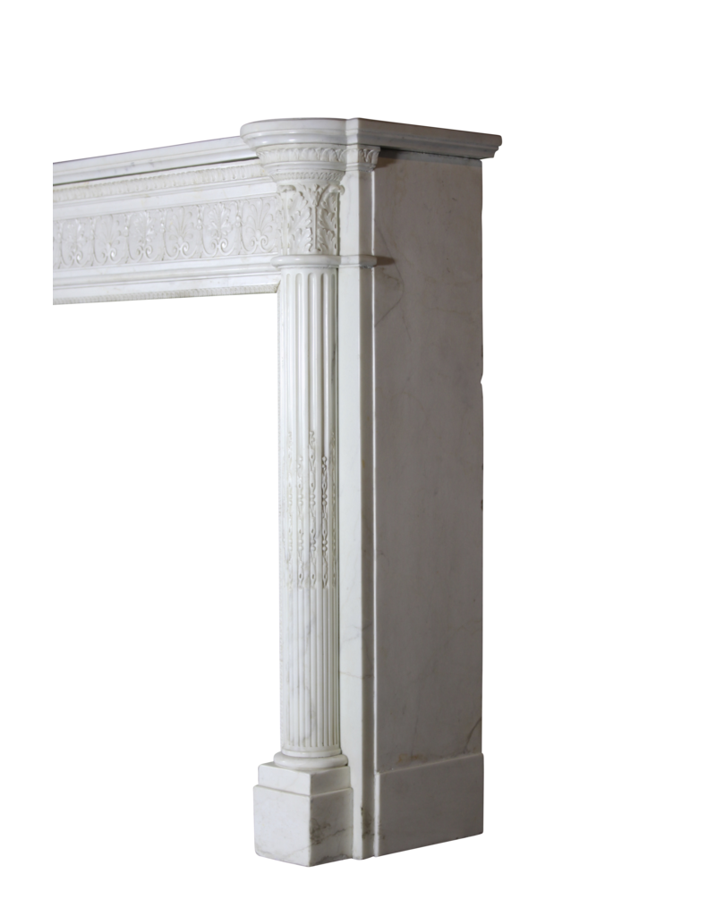 Grand 19Th Century White Statuary Marble Vintage Fireplace Surround