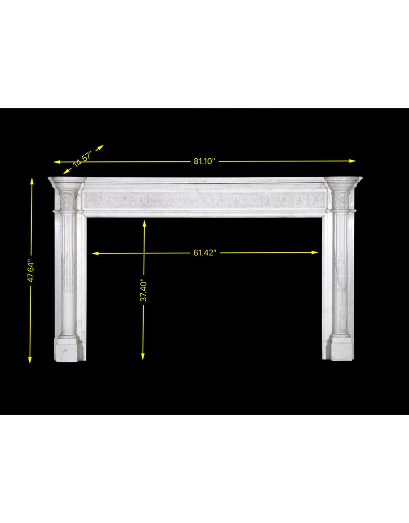 Grand 19Th Century White Statuary Marble Vintage Fireplace Surround