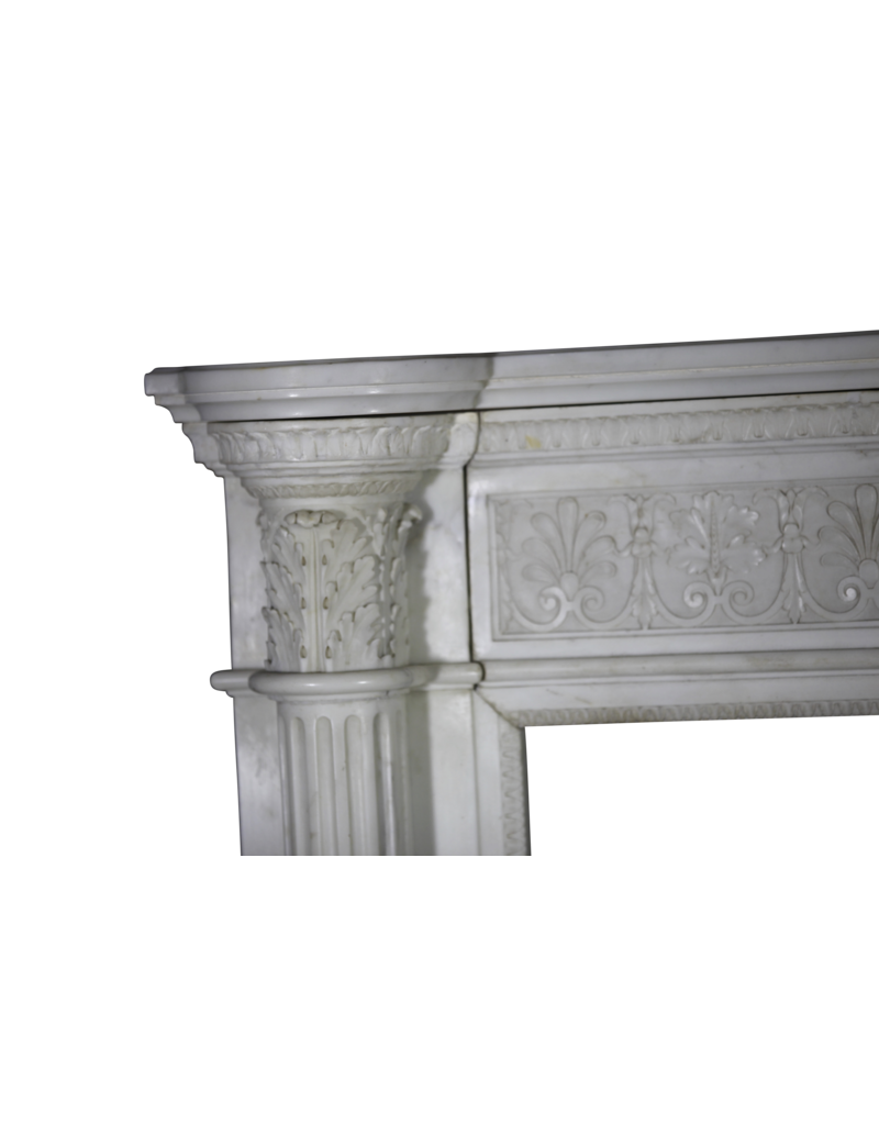 Grand 19Th Century White Statuary Marble Vintage Fireplace Surround