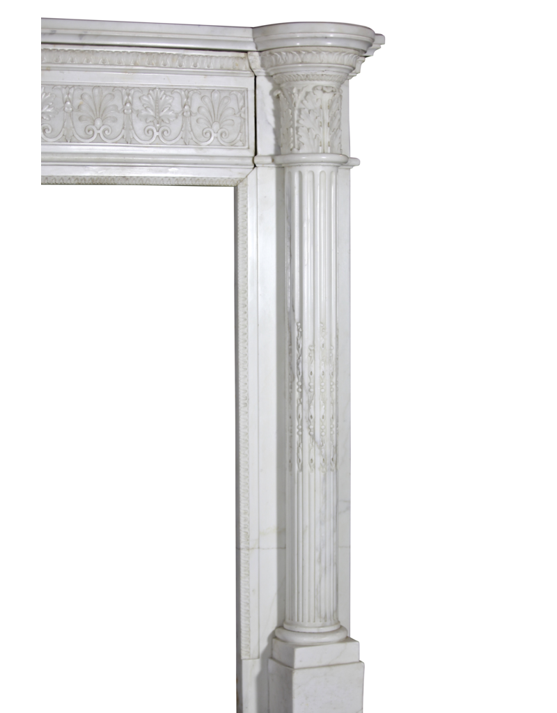 Grand 19Th Century White Statuary Marble Vintage Fireplace Surround