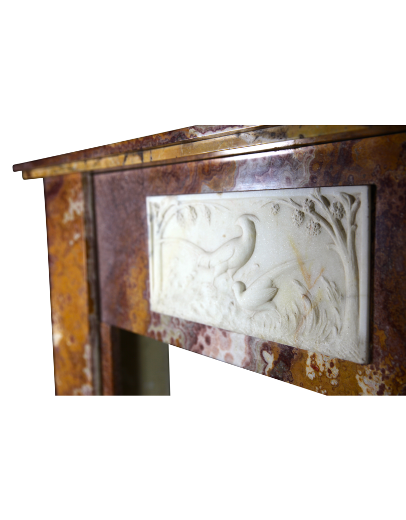 Fine Art Deco Period Antique Fireplace Surround In Onyx With Paradise Birds