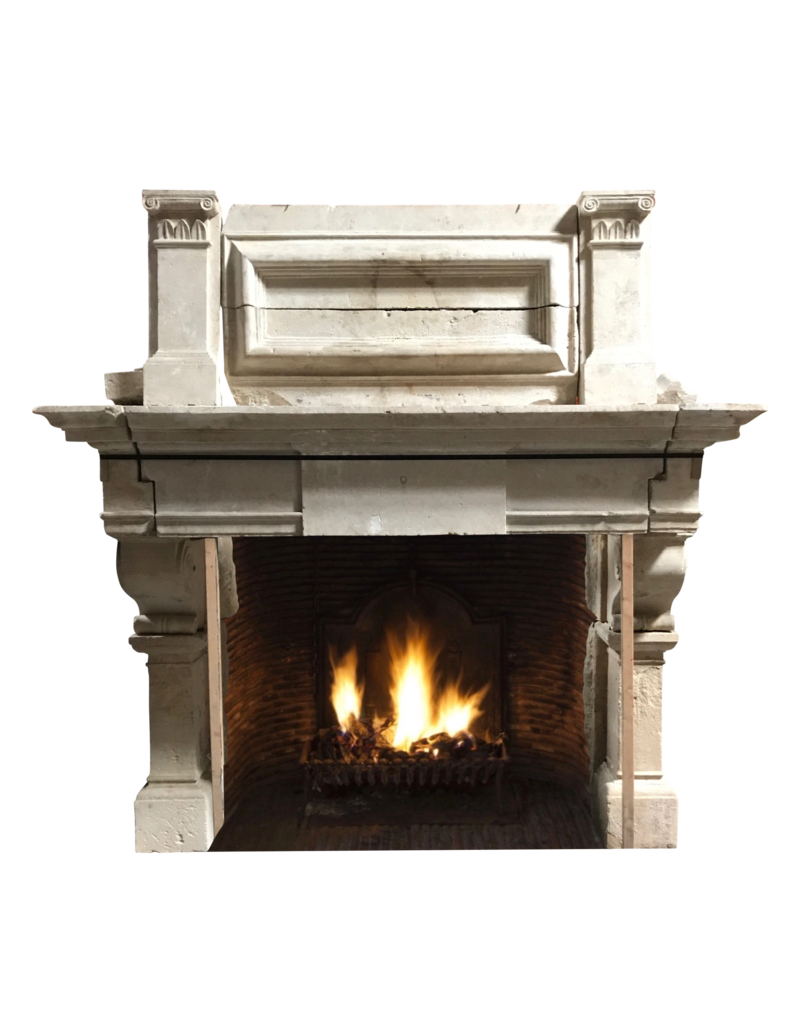 French 16Th Century Period Limestone Fireplace Surround