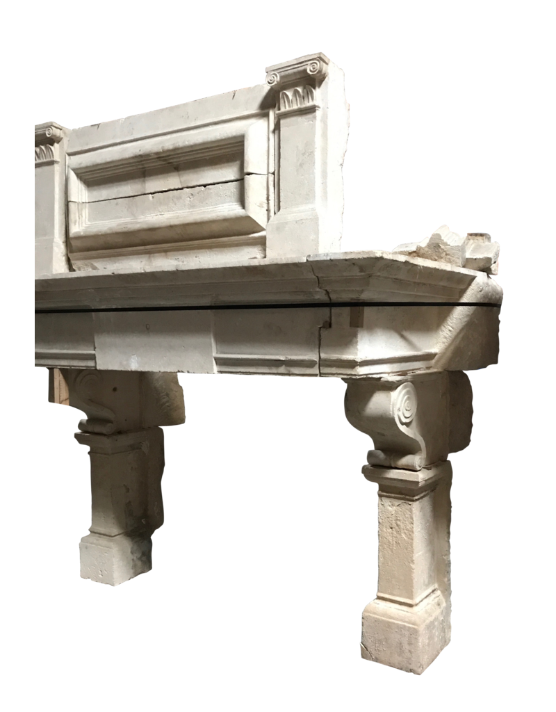 French 16Th Century Period Limestone Fireplace Surround