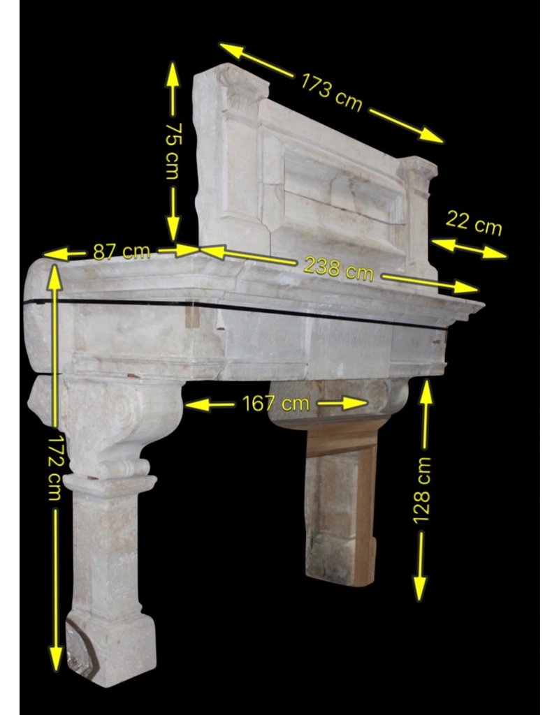 French 16Th Century Period Limestone Fireplace Surround