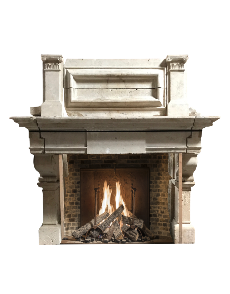 French 16Th Century Period Limestone Fireplace Surround