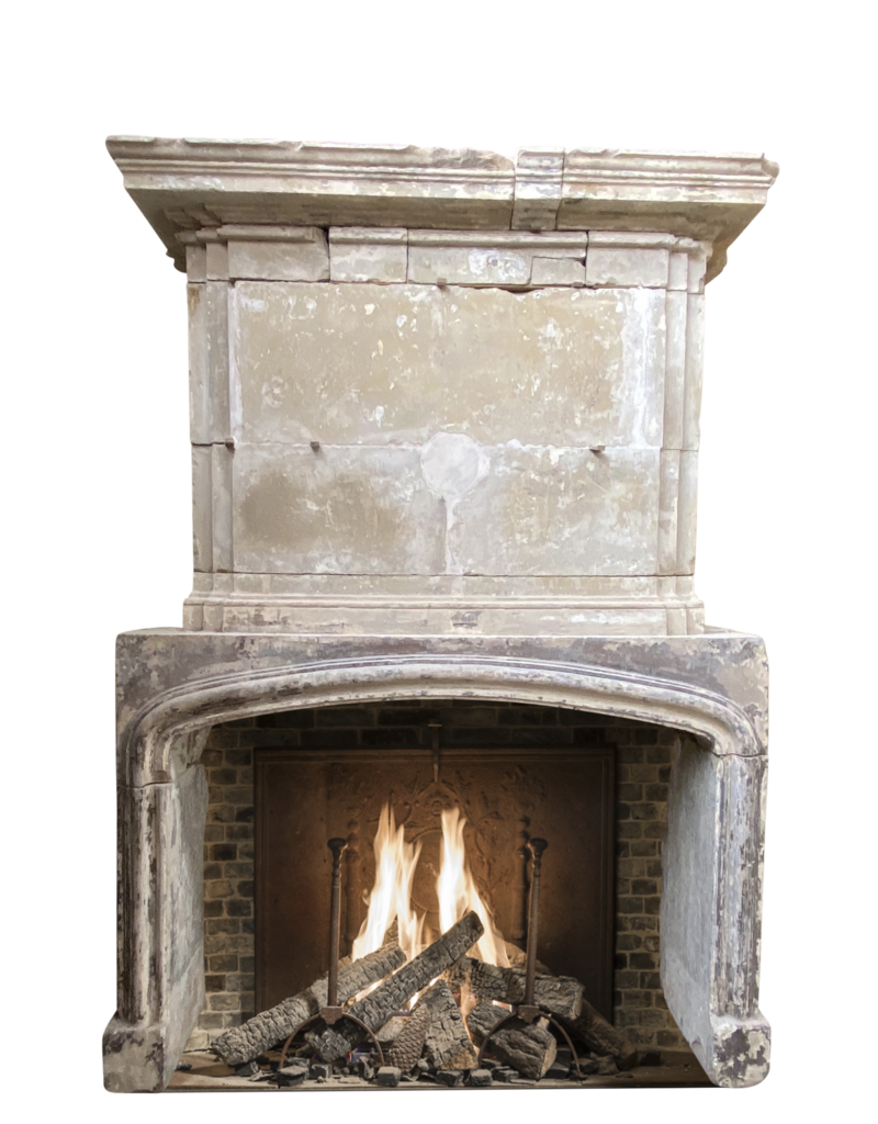 French 16Th Century Period Limestone Antique Fireplace Surround With Upper Mantle