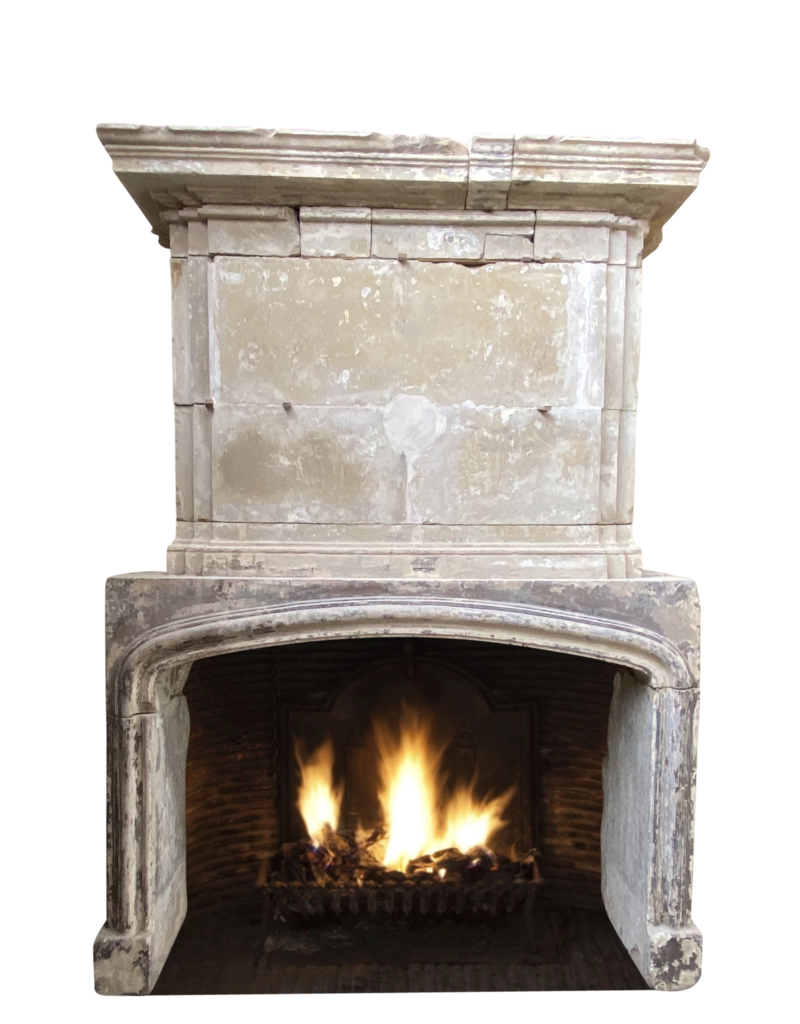 French 16Th Century Period Limestone Antique Fireplace Surround With Upper Mantle