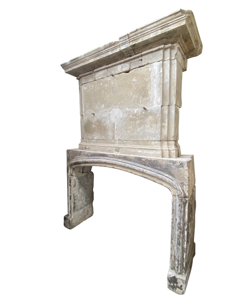 French 16Th Century Period Limestone Antique Fireplace Surround With Upper Mantle