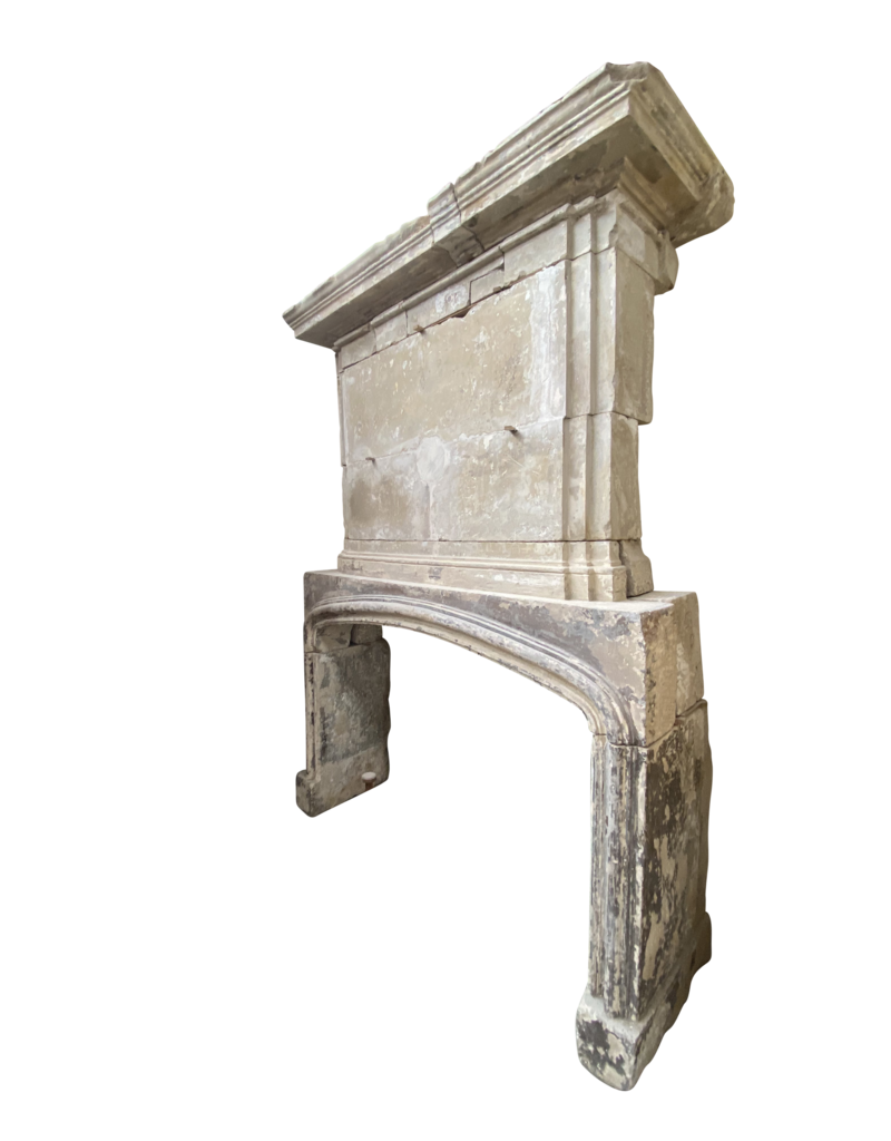 French 16Th Century Period Limestone Antique Fireplace Surround With Upper Mantle