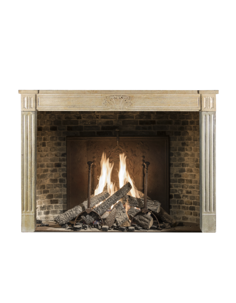 Maison Leon Van den Bogaert Französische Vintage-Kaminumrandung aus zweifarbigem Kalkstein im Landhausstil