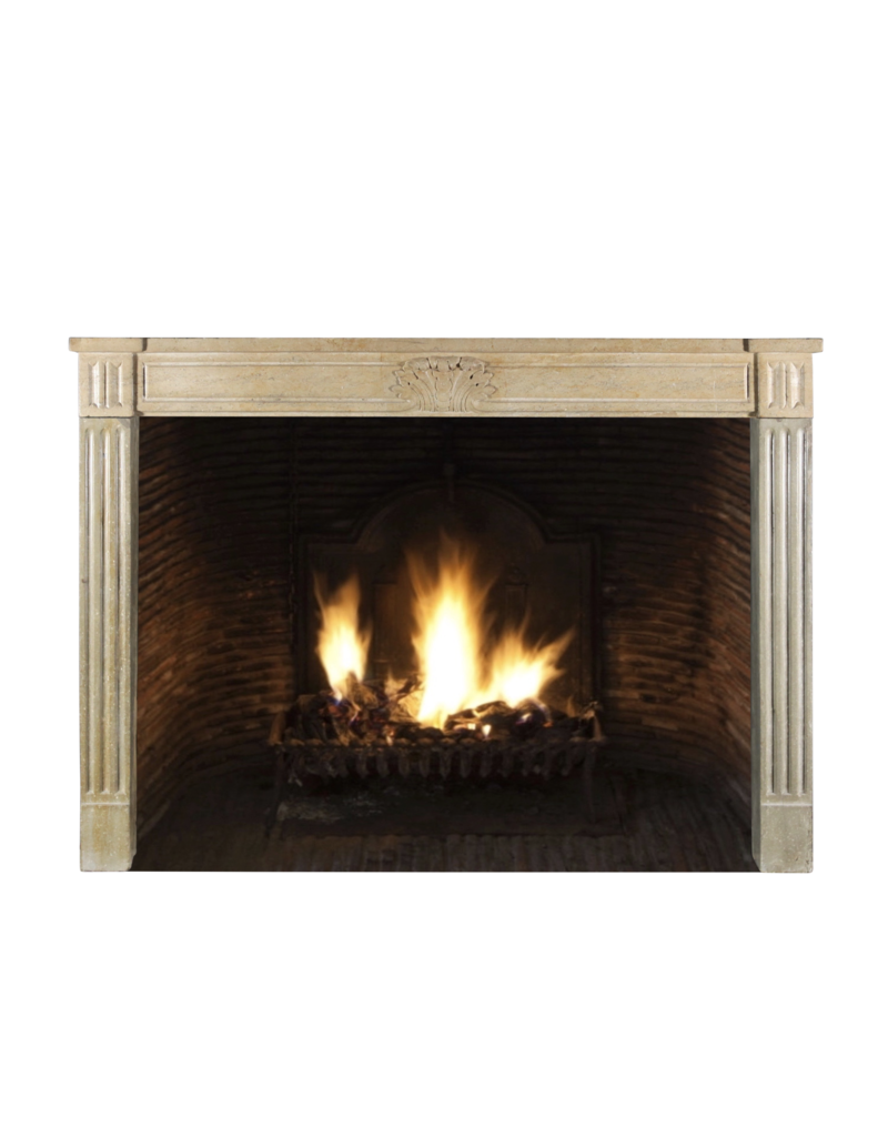 Maison Leon Van den Bogaert Französische Vintage-Kaminumrandung aus zweifarbigem Kalkstein im Landhausstil