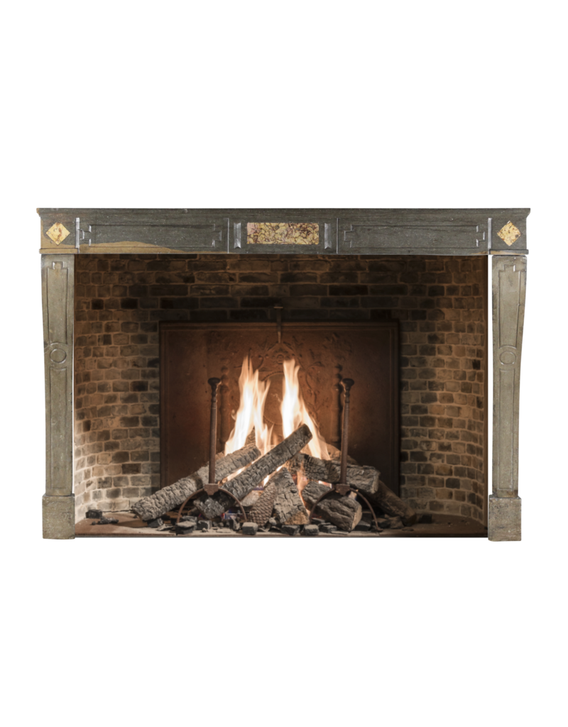 Grand French Country Bicolor Hard Stone Antique Fireplace Surround