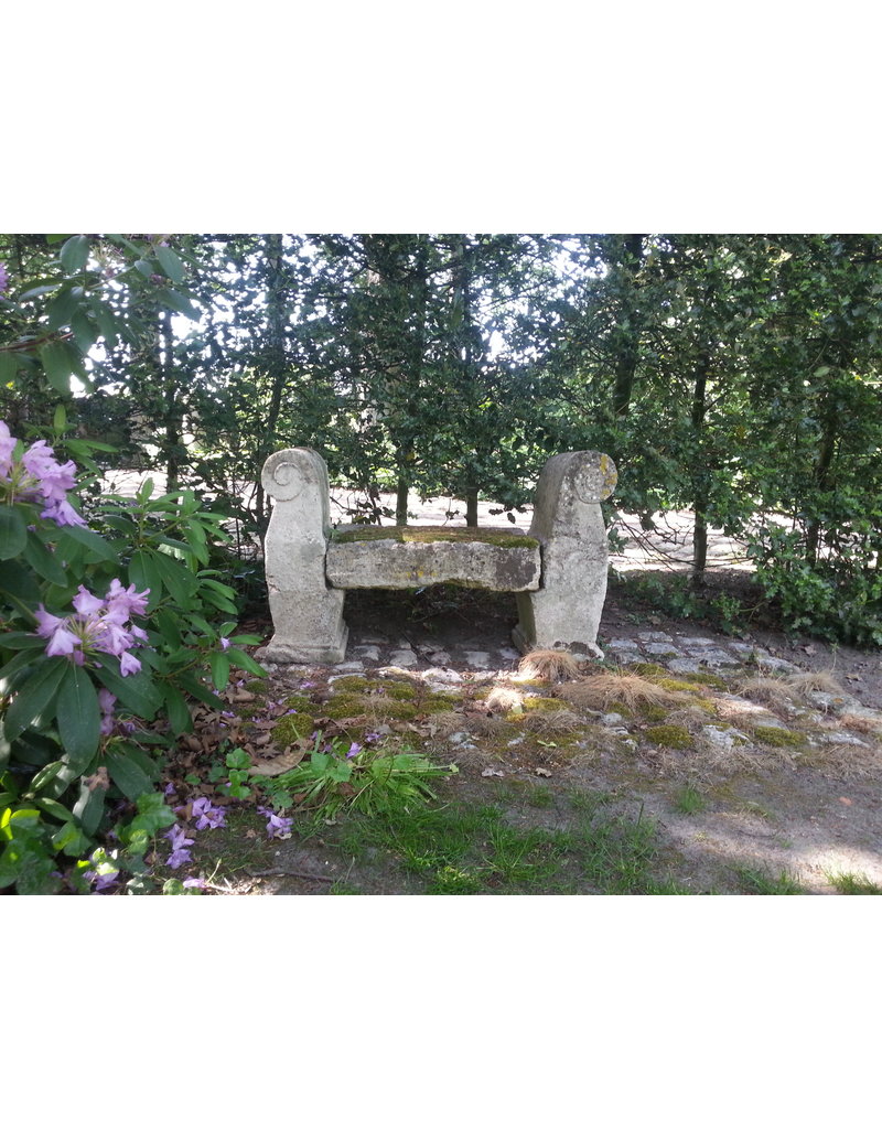 Antique French Castle Garden Bench In Limestone