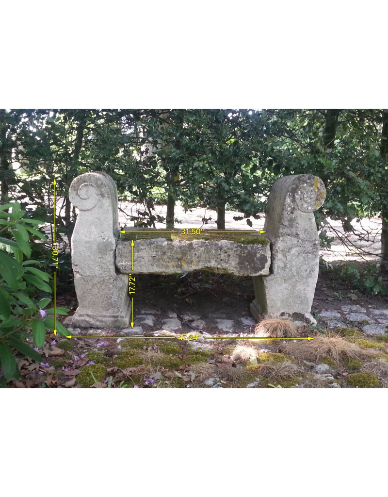 Antique French Castle Garden Bench In Limestone