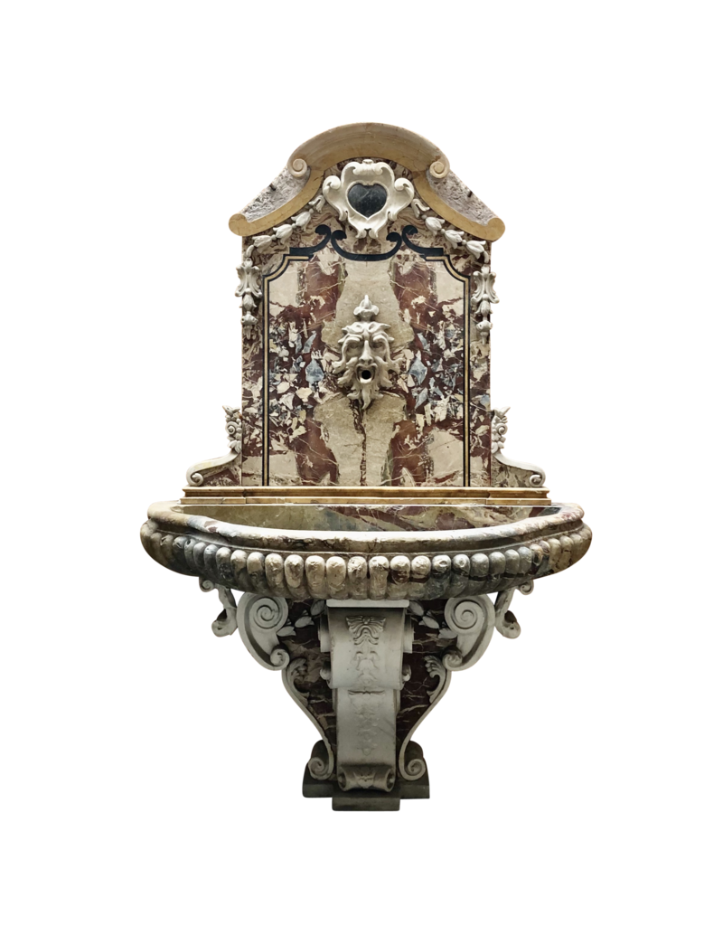 Pair of Monumental Sarrancolin Marble Wall Fountain