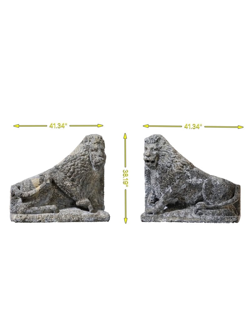 Maison Leon Van den Bogaert Antiguo Par De Leones De Piedra Caliza